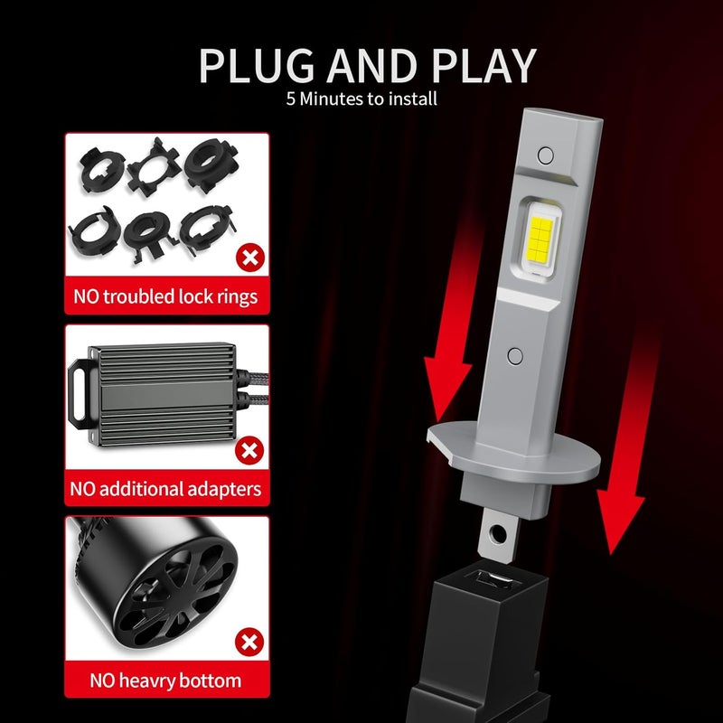 FANTELI 𝖧𝟣 Bulbs, 34000LM 800% Brighter 1:1 Size, Backup Plug and Play 6500K Cool White, IP68 Waterproof, Pack of 2, Interior Off Road Lights - Image 3
